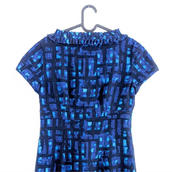 Boden Wool Abstract Short Sleeve Blue Shift Midi Dress Size 6 Long - Picture 4 of 7